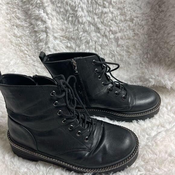 BCBG generation Kayte Black Combat boots with chain silver tone accent Size 8M - Picture 3 of 12
